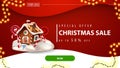 Special offer, Christmas sale, up to 50% off, red discount banner for website with red background, green button. Royalty Free Stock Photo