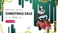 Special offer, Christmas sale, up to 30% off, white discount banner with green streaks of paint on the white wall. Royalty Free Stock Photo