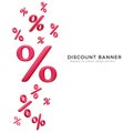 Special offer discount banner. Red percent or interest sign. Falling percentage symbol