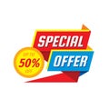 Special offer discount up to 50% off - concept banner vector illustration. Sale creative badge.