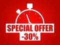 Special offer -30% discount vector illustration on red background