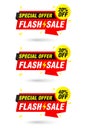 Special offer flash sale origami labels set. Sale 20%, 30%, 40% off discount Royalty Free Stock Photo