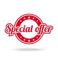 Special offer label. Red color, isolated on white. Royalty Free Stock Photo