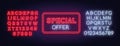 Special offer neon sign on brick wall background. Royalty Free Stock Photo