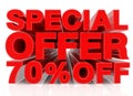 SPECIAL OFFER 70% OFF word on white background 3D rendering Royalty Free Stock Photo