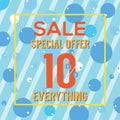 Special Offer 10 Percent On Colorful Blue Bubbles And Stripes.