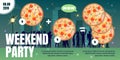 Weekend Party in Pizzeria Flat Vector Ad Poster
