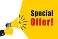 Special offer, promotion with loudspeaker, advertising marketing concept, hand holding megaphone - vector