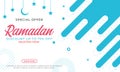 Special offer ramadan discount up to 75% off. Sale banner template design with crescent moon and stars in bright color background