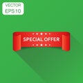 Special offer ribbon icon. Business concept discount sale sticker label pictogram. Vector illustration on green background with l Royalty Free Stock Photo