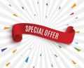 Special offer ribbon.Red scroll. Banner sale tag. Market special offer discount Royalty Free Stock Photo