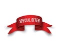 Special offer ribbon.Red scroll. Banner sale tag. Market special offer discount Royalty Free Stock Photo