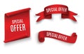 Special offer ribbon.Red scroll. Banner sale tag. Market special offer discount Royalty Free Stock Photo