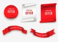 Special offer ribbon.Red scroll. Banner sale tag. Market special offer discount. Royalty Free Stock Photo