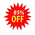 Special 85 percenta offer sale red tag isolated 3d. Discount offer price label, symbol for advertising campaign in retail. Sticker Royalty Free Stock Photo