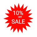 Special 10 percenta offer sale red tag isolated 3d. Discount offer price label, symbol for advertising campaign in retail. Sticker Royalty Free Stock Photo