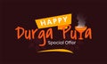 Special offer sale Typography text on indian festival of durga puja with Dhunuchi. happy durga puja