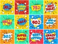 12 Special offer speech bubbles with comic lettering about SALE set in comic style flat design Royalty Free Stock Photo