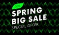 Special offer spring big sale text banner on musical dark background. Vector. Royalty Free Stock Photo