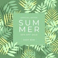 Special Offer Summer Sale Banner. Tropical gift voucher, discount coupon template.