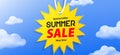 Special offer Summer sale shop now promotion website banner heading design on price tag yellow sun shape on the sky with cloud Royalty Free Stock Photo