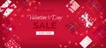 Special offer Valentine`s Day Sale. Discount flyer, big seasonal sale. Horizontal Web Banner with many holiday gift Boxes Royalty Free Stock Photo