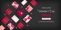 Special offer Valentine`s Day Sale. Discount flyer, big seasonal sale. Horizontal Web Banner with holiday gift Boxes