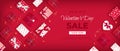 Special offer Valentine`s Day Sale. Discount flyer, big seasonal sale. Horizontal Web Banner with holiday gift Boxes Royalty Free Stock Photo