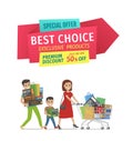 Special offer vector banner with people shopping