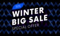 Special offer winter big sale text banner on musical dark background. Vector.