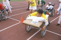 Special Olympics athlete on stretcher,