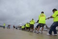 Special Olympics Team Pulls United Airplane at Rainy Chicago O'Hare International Airport