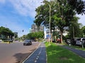 A special pedestrian path on the side of a city road