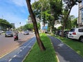 A special pedestrian path on the side of a city road