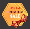 Special Premium Sale Banner with Red Ribbon Bow