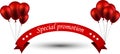 Special promotion red ribbon background with balloons.