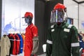 Special protective, work clothes, various jackets for builders, oil and gas industry workers dressed in mannequins are