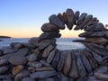 Special rock arrangement beside oceanview sunset