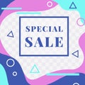 Special sale. Social media banner. Discount web promotion mockup. Abstract shapes and geometric minimal figures. Vector