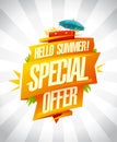 Special summer offer sale poster, hello summer seasonal discounts Royalty Free Stock Photo