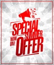 Special summer offer, sale vector advertising lettering poster or banner