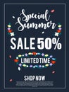 Special summer sale 50% banner for advertisement. Royalty Free Stock Photo