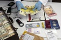 Specialised police officer Counting euro banknotes in crime lab