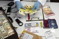 Specialised police officer Counting euro banknotes in crime lab Royalty Free Stock Photo