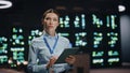 IT specialist lady working tablet computer in data center closeup. Woman at work Royalty Free Stock Photo