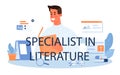 Specialist in literature typographic header. Professional journalist Royalty Free Stock Photo