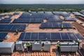 Specialist technician professional engineer with laptop and tablet maintenance checking installing solar roof panel Royalty Free Stock Photo