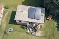 Specialist workers install solar panels, modern technologies in a private house. Renewable energy. Royalty Free Stock Photo