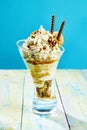 Speciality nut sundae with whipped cream Royalty Free Stock Photo