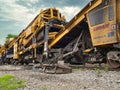 A specialized train that does ballast and roadbed  maintenance for rail ways. Royalty Free Stock Photo